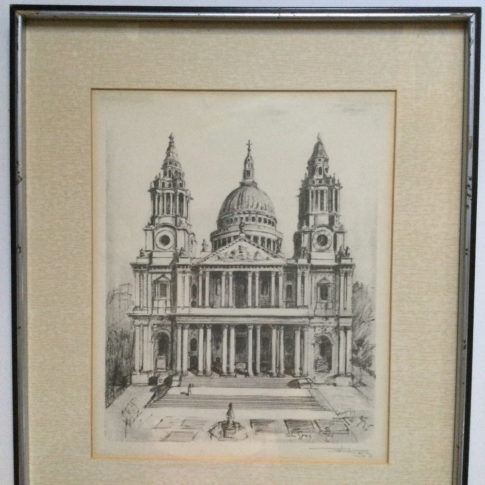 John Gray lithography print pencil signed vintage framed London tower